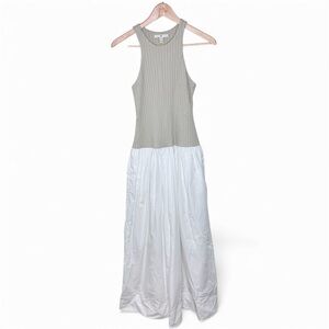 Banana Republic Beige White Maxi Ribbed Drop Waist Maxi Dress minimalist